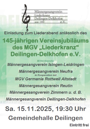 Plakat des Liederabends am 23. November 2024 in der Gemeindehalle Deilingen